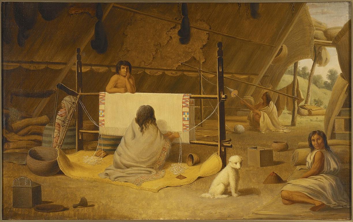 "A Woman Weaving a Blanket," Songhees/Saanich (Central Coast Salish) Maker: Paul Kane (1810 Mallow, Irelandâ1871 Toronto, Canada)